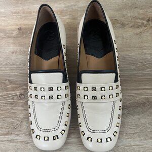Tory Burch Cream 2 inch Loafers with Gold Studs - Size 8 (NWT)